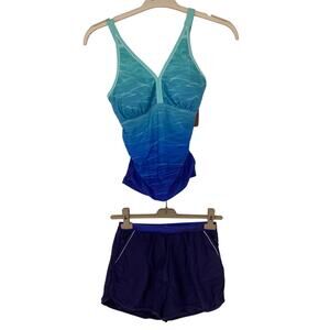 Arolina Women's Small Blue Tankini Two Piece Swimsuit Set Beach Summer G5-24